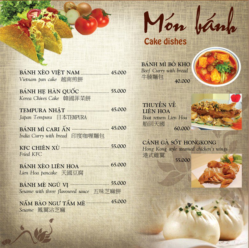 in thực đơn Menu chất lượn giá rẻ